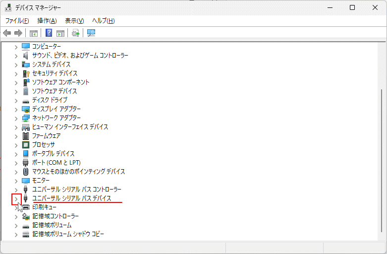 Windows11 デバイスマネージャーでUSBデバイスを展開