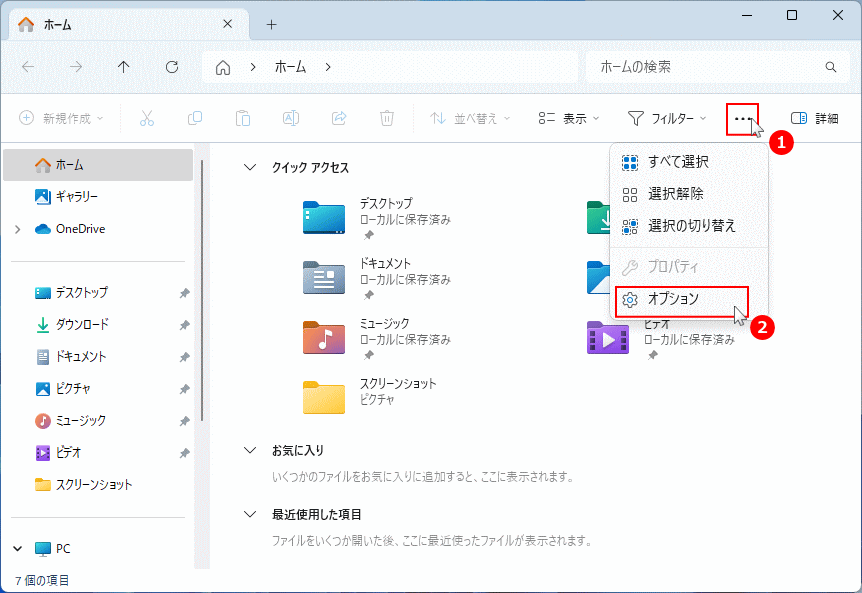 Windows11 フォルダオプションを開く